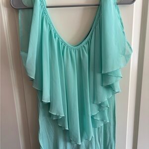 Aqua Layered Ruffle Blouse